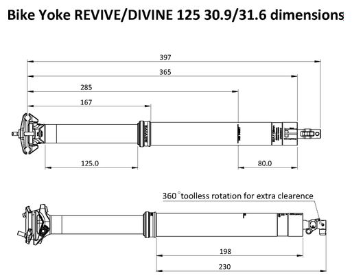 Bike Yoke Divine Teleskop-Sattelstütze Interner Durchgang Schwarz (Ohne Steuerung)