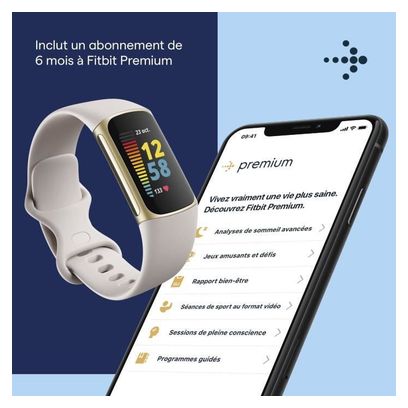 FITBIT Charge 5 - Bracelet d'activité - 6 mois d'abonnement a Premium - Blanc