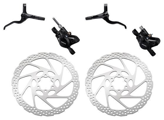 Pair of Brake Shimano Acera BR-MT400 1000mm 1700mm Black with Shimano Deore SM-RT56 6-Bolt Rotor Silver 160 mm
