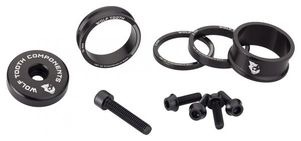 Wolf Tooth Anodized Color Kit (Headset Spacers, Stem Cap, Water Bottle Cage Bolts) Black