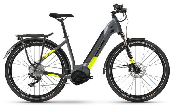 Eléctrica VTC Haibike Trekking 6 Lowstep i500Wh Shimano Deore 10V Gris / Amarillo Mate 2021
