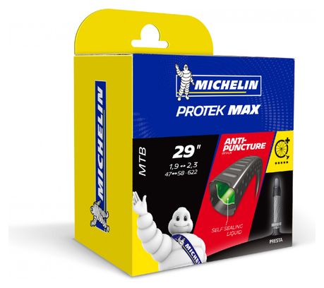 MICHELIN Chambre à Air VTT A4 PROTEK MAX 29x1.9/2.3 Liquide auto réparant Valve Presta 40mm