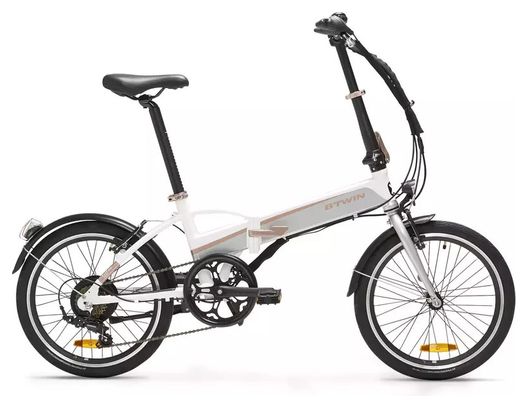 Bicicleta Eléctrica Plegable Btwin Tilt 500 Shimano Tourney 6S 250 Wh 20'' Blanco