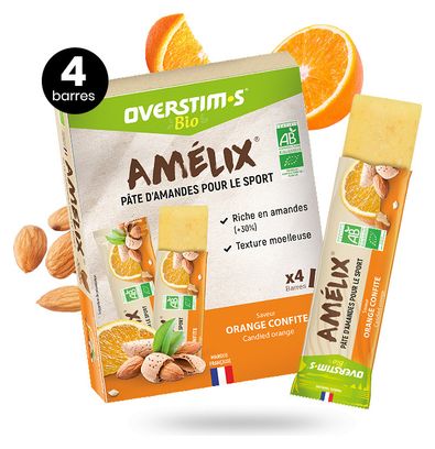 4 Barres énergétiques Overstims Amelix Bio Orange Confite