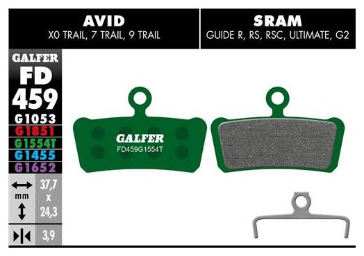 Paar halbmetallische Galfer-Bremsbeläge Avid X0 / Trail / 7 Trail / 9 Trail / Sram-Führung R RS RSC Ultimate G2 Pro