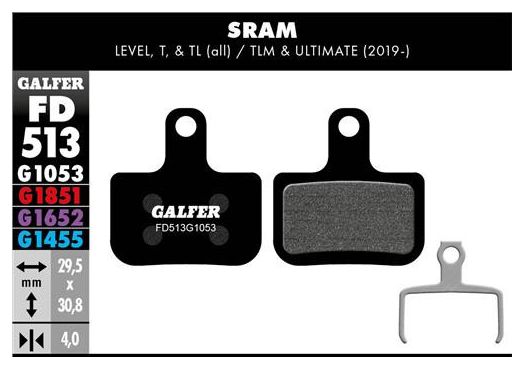 Paire de Plaquettes Galfer Semi-métalliques Sram Level/T/TL - TLM/Ultimate (2019) Standard