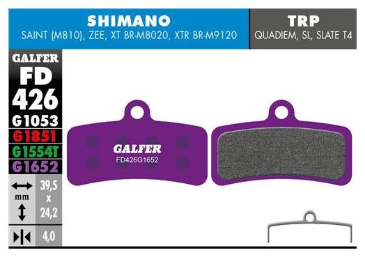 Coppia di pastiglie per bici elettriche Galfer TRP / Shimano Saint 810 Zee semi-metalliche