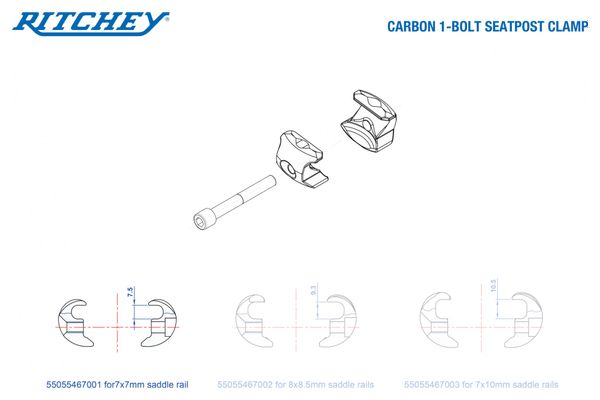 Chariot de Selle Ritchey 1-Bolt pour Rails ronds 7x7 mm et modèle 1-Bolt Carbon 