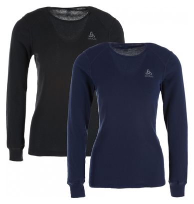 Pack of 2 Women's Active Warm Long Sleeve T-Shirts Black / Blue
