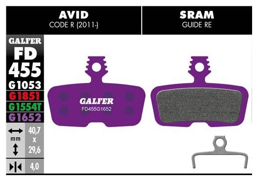 Pair of Galfer Semi-metallic Sram Code R, RSC, Guide RE / Avid Code R (2011 ..) E-Bike pads