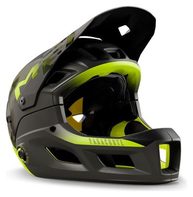 Met Parachute MCR Mips full face helmet with removable chin bar Black Camo Lime Green Matte Gloss