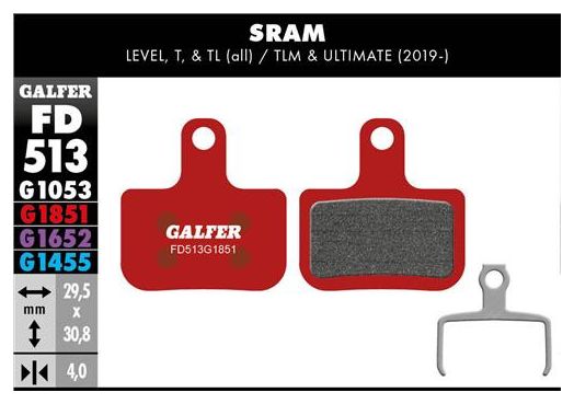 Paar Galfer Semi Metal Pads Sram Level T Level TL. Advanced