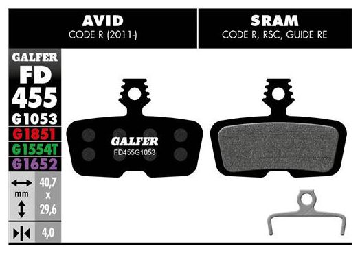 Pair of Galfer Semi-metallic Sram Code, Guide RE / Avid Code R (2011 ..) Standard Pads