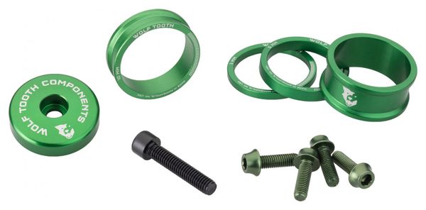 Wolf Tooth Anodized Color Kit (Headset Spacers, Stem Cap, Water Bottle Cage Bolts) Green