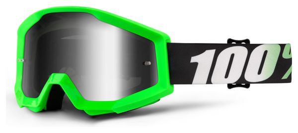 100% Strata Arkon Goggle Neon Green Frame Iridium Chrome Lens