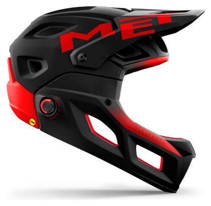 Met Parachute MCR Mips Helm mit abnehmbarem Kinnriemen Matte Glossy Black Red