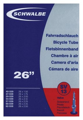SCHWALBE Bicycle Tube 26'' From 26x1.50 to 26x2.40 Presta Valve