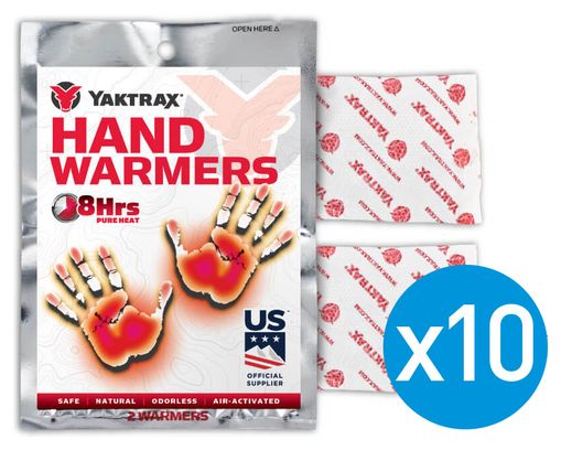 Lot de 10 Paquets de Chaufferettes pour Mains Yaktrax Hand Warmers 8 Heures