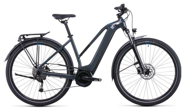 Cube Touring Hybrid One 400 Trapeze Electric City Bike Shimano Alivio 9S 400 Wh 700 mm Grey Blue 2022