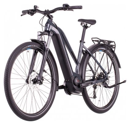 Cube Touring Hybrid One 400 Trapeze Electric City Bike Shimano Alivio 9S 400 Wh 700 mm Grey Blue 2022