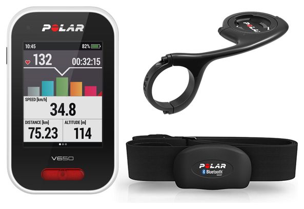 Kit Compteur GPS POLAR V650 HR Noir avec Cartographie + Support Déporté OFFERT