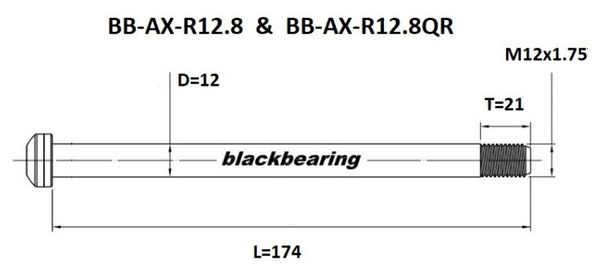 Axe Arrière Black Bearing QR 12 mm - 174 - M12x1.75 - 21 mm