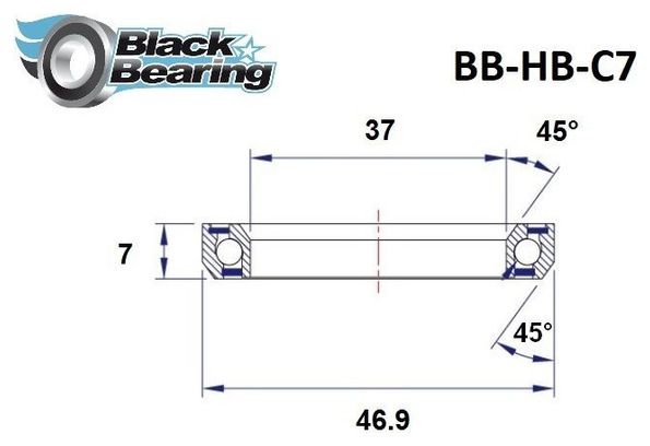 Black bearing - C7 - Roulement de jeu de direction  37 x 46.9 x 7 mm 45/45°