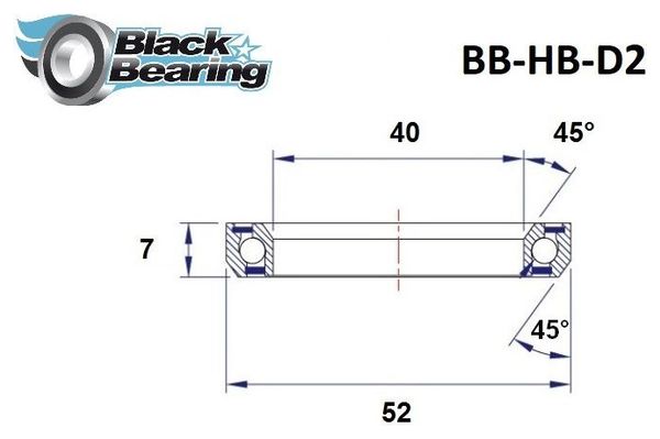 Black bearing - D2 - Roulement de jeu de direction 40 x 52 x 7 mm 45/45°
