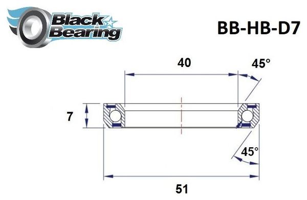 Black bearing - D7 - Roulement de jeu de direction 40 x 51 x 7 mm 45/45°