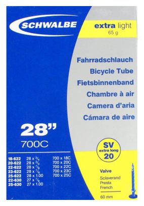 Schwalbe Extra Light Road Tube - 700x18/25c Presta 60mm