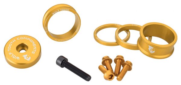 Wolf Tooth Anodized Color Kit (Headset Spacers, Stem Cap, Water Bottle Cage Bolts) Gold