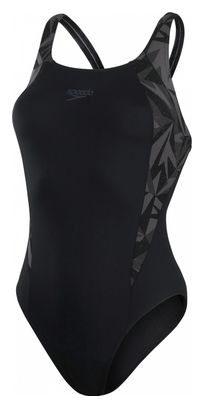 Women's Speedo Boom Logo Splice Muscleback Swimsuit Black/Gray
