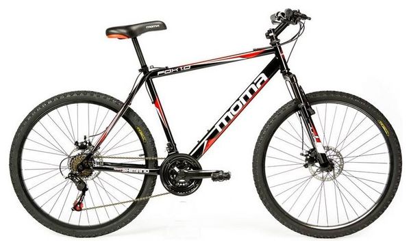 Moma Bikes Bicicleta Montaña SHIMANO FOX 26', Alu 21V, Doble Freno Disco, Susp. Delant 