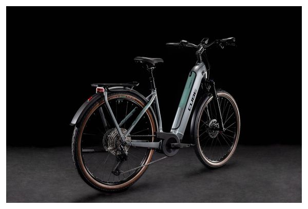 Vélo de Ville Électrique Cube Kathmandu Hybrid EXC 750 Easy Entry Shimano Deore 12V 750 Wh 700 mm Gris Vert 2022