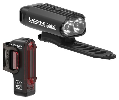 Lezyne Micro Drive 600XL / Juego de luces de par de tiras, negro