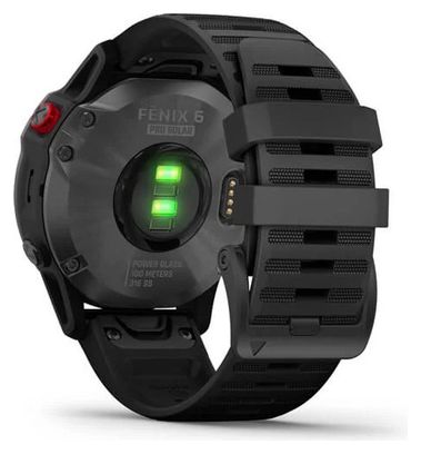 Montre GPS Garmin fenix 6 - Pro Solar Edition Gray avec Bracelet Silicone Noir