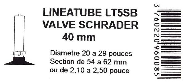 Chambre à air linéaire valve Schrader 20 à 29  largeur 54 à 62 mm .