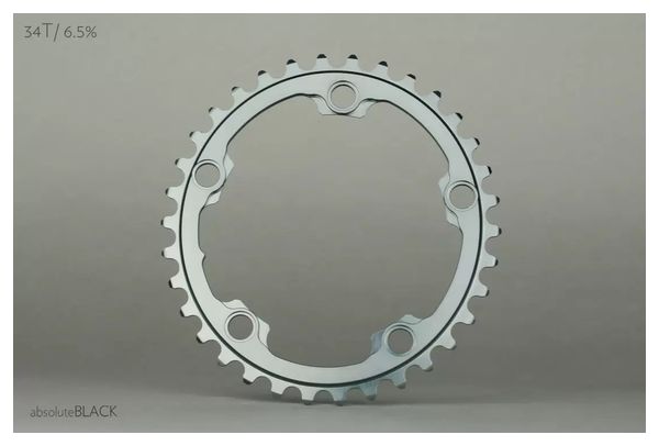 Plateau Ovale AbsoluteBlack Silver Series Oval Road 2X 110/5 BCD Chainring pour Transmission Shimano 11V Gris