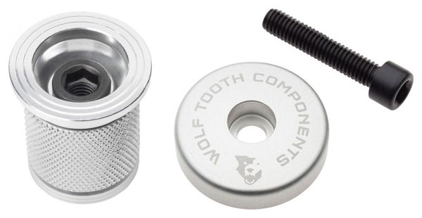 Wolf Tooth Kompressionsstöpsel mit integrierter Spacer Vorbaukappe 1 1/8'' Silber