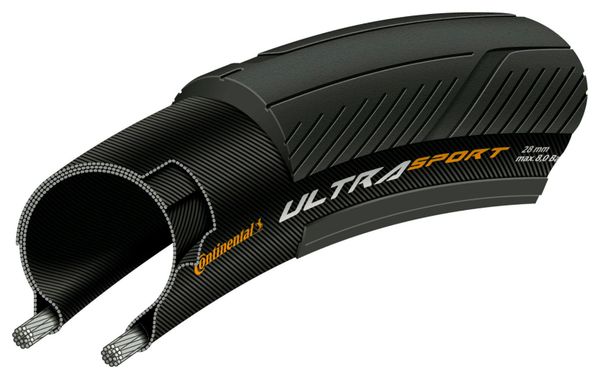 Continental Ultra Sport III 700 mm Cubierta de carretera Tipo de tubo Plegable PureGrip Compound E-Bike e25 Negro / Amarillo