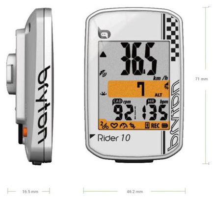 BRYTON Compteur GPS Rider 10C Blanc + Capteur Cadence