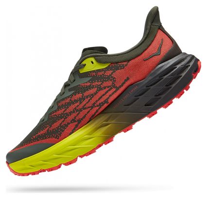Hoka Speedgoat 5 Khaki Red Trail Running Shoes