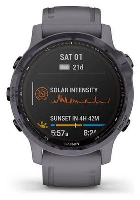 Garmin fenix 6S - Pro Solar Edition GPS Watch Amethyst Steel with Shale Grey Band