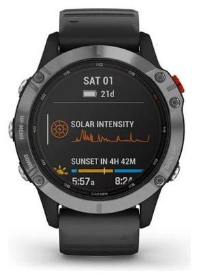 Montre GPS Garmin fenix 6 Solar Silver avec Bracelet Silicone Noir