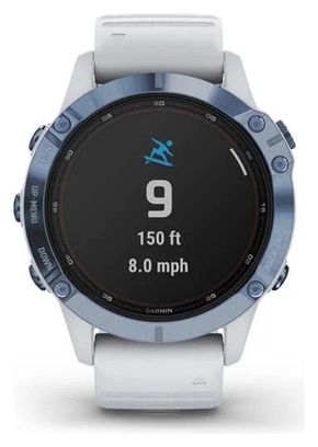 Montre GPS Garmin fenix 6 - Pro Solar Edition Titane Cobalt Blue avec Bracelet Silicone Whitestone