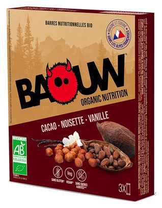 3 Barres énergétiques Bio Baouw Cacao-Noisette-Vanille 25g