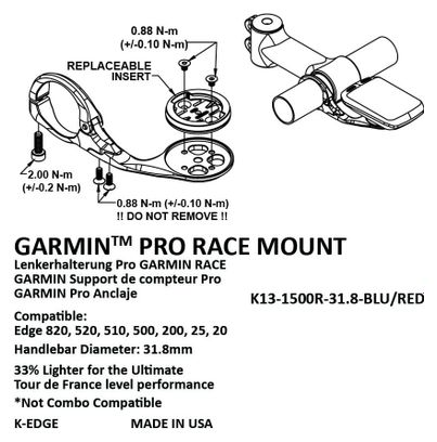 Support K-EDGE Garmin Race 31.8mm Noir / Gris