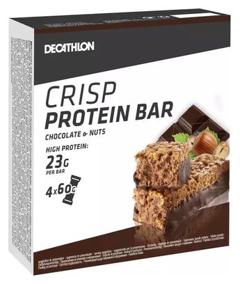 4 Barres Protéinées Domyos Crisp Protein 23g Chocolat Noisettes 60g