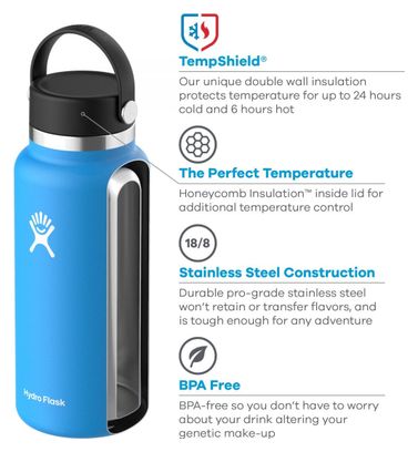 Botella Hydro Flask de boca ancha con tapón flexible 591ml Blanco