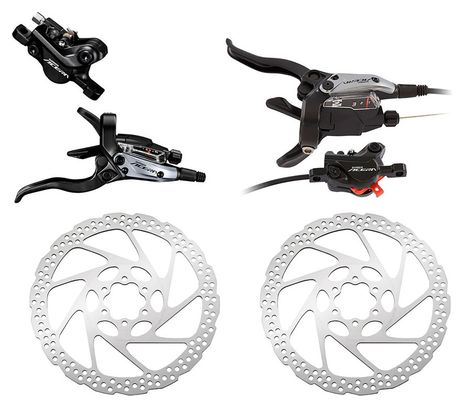 Pair of Brake Shimano M3050 Acera 1000mm and 1700mm BH59 Grey with Shimano Deore SM-RT56 6-Bolt Rotor Silver 160 mm